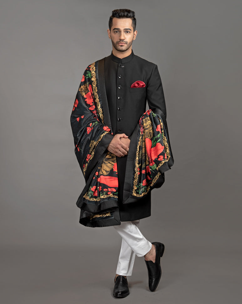 Black Solid Sherwani