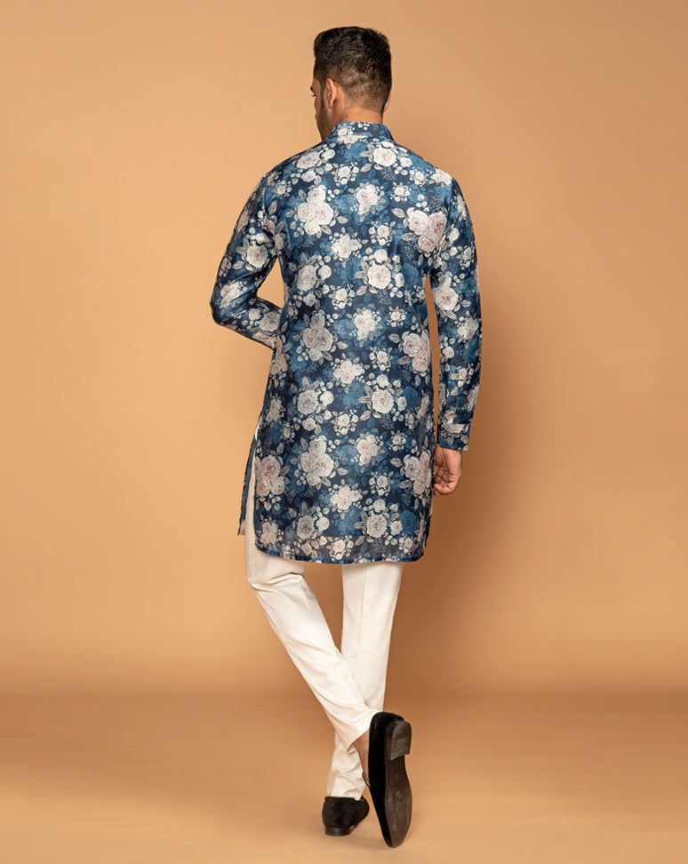 Blue Floral Print Kurta