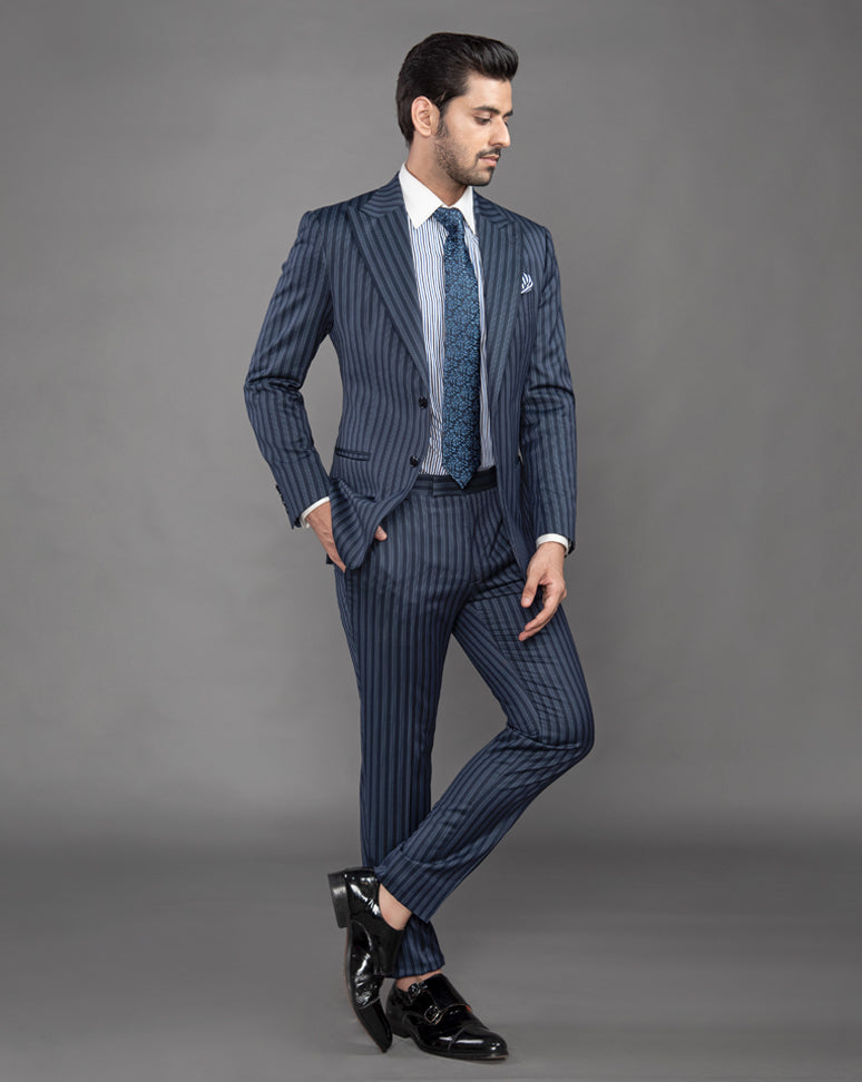 Blue Striped Three Piece Suit