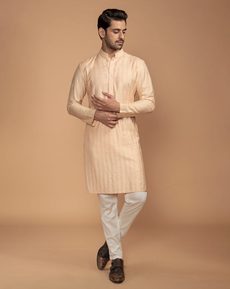 Peach Pintucked Kurta