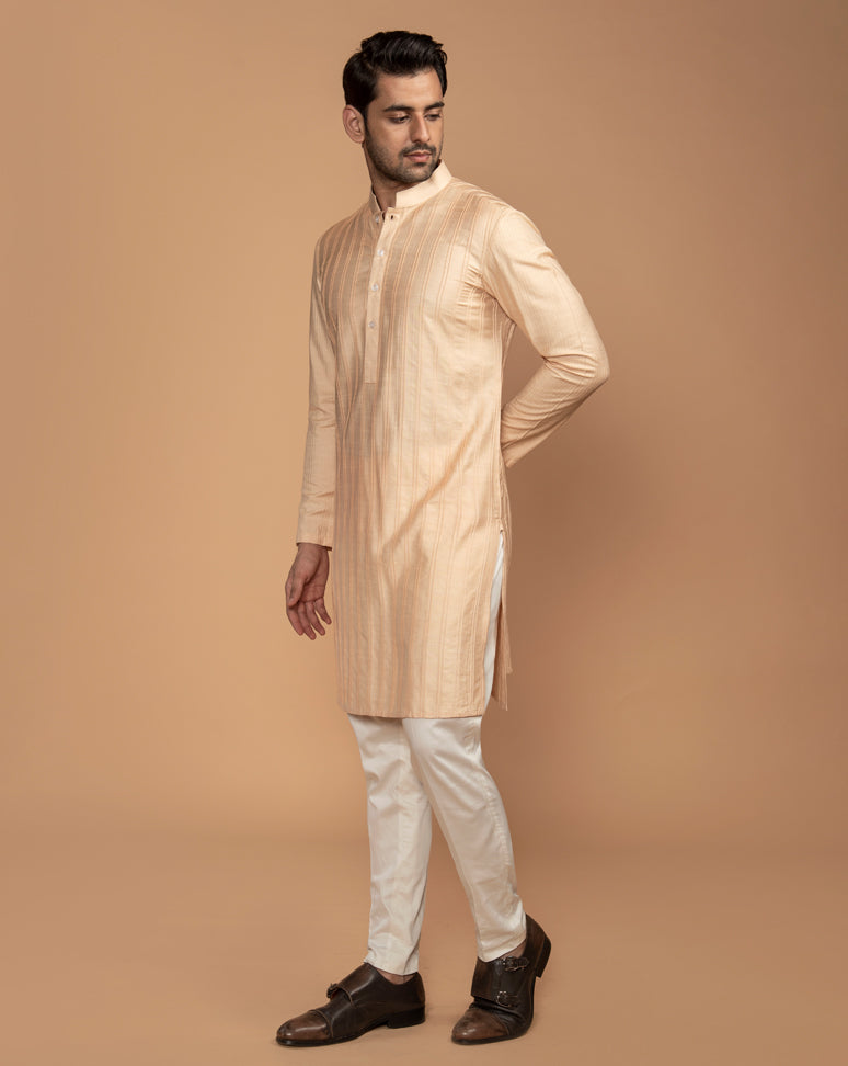 Peach Pintucked Kurta