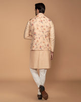 Peach Quilted and Floral Print Nehru Jacket