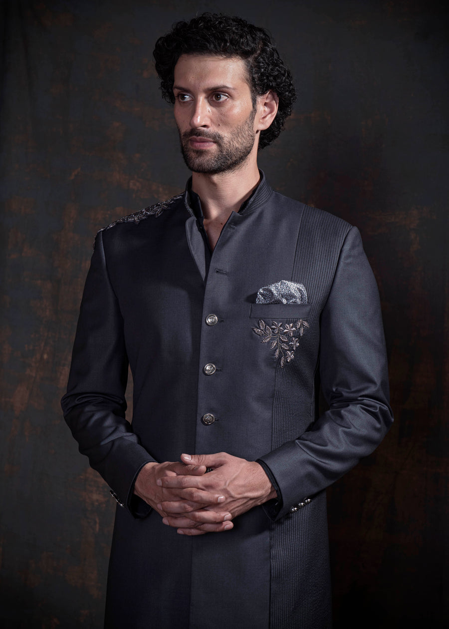 Grey Asymmetrical Indo Western Set
