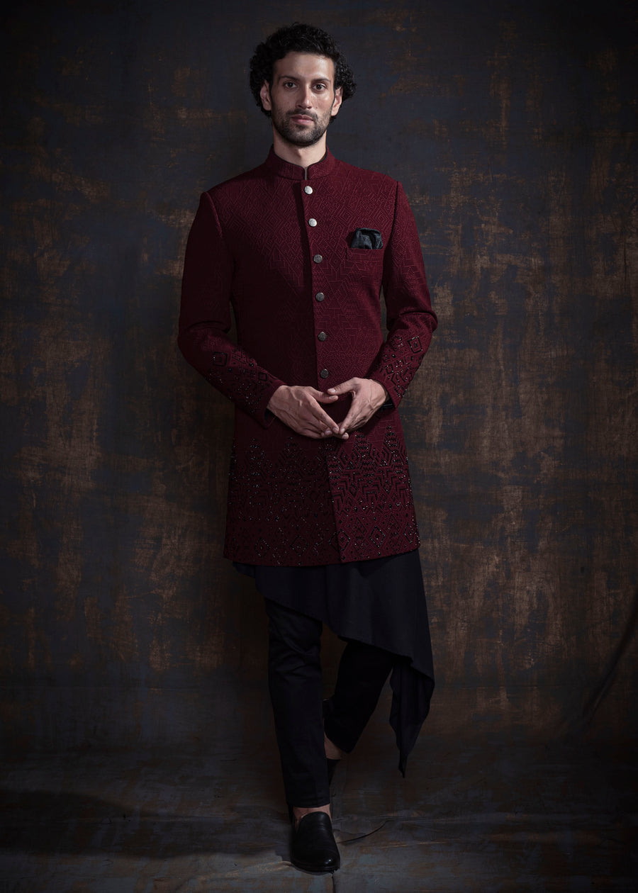 Maroon Embroidered Indo Western Set