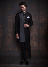 Black embroidered indo western with black kurta pajama.