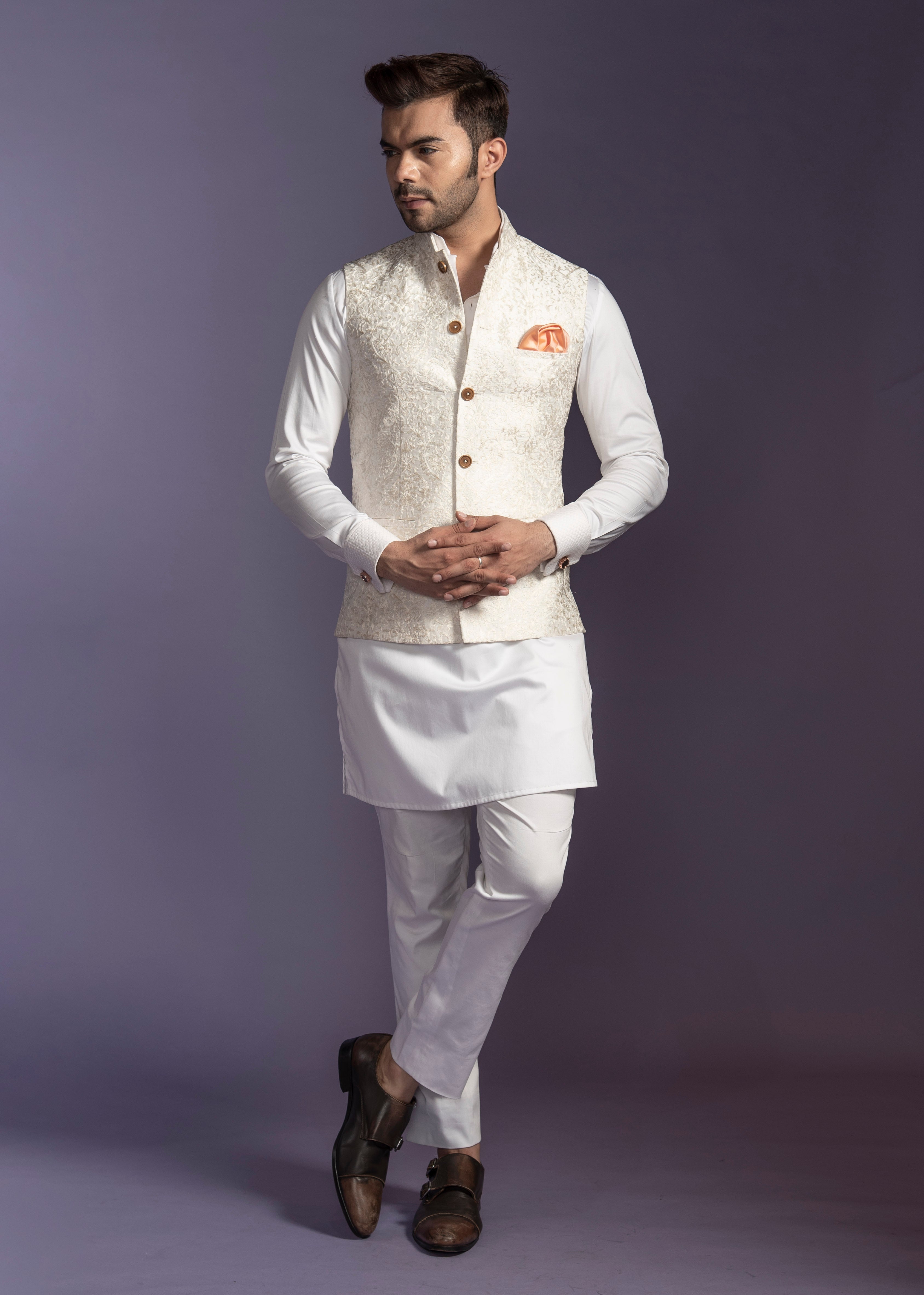 White Nehru Jacket Set