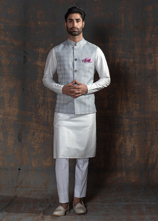 Light Grey Embroidered Nehru Jacket Set | Ethnic Wear for Men – Laromani