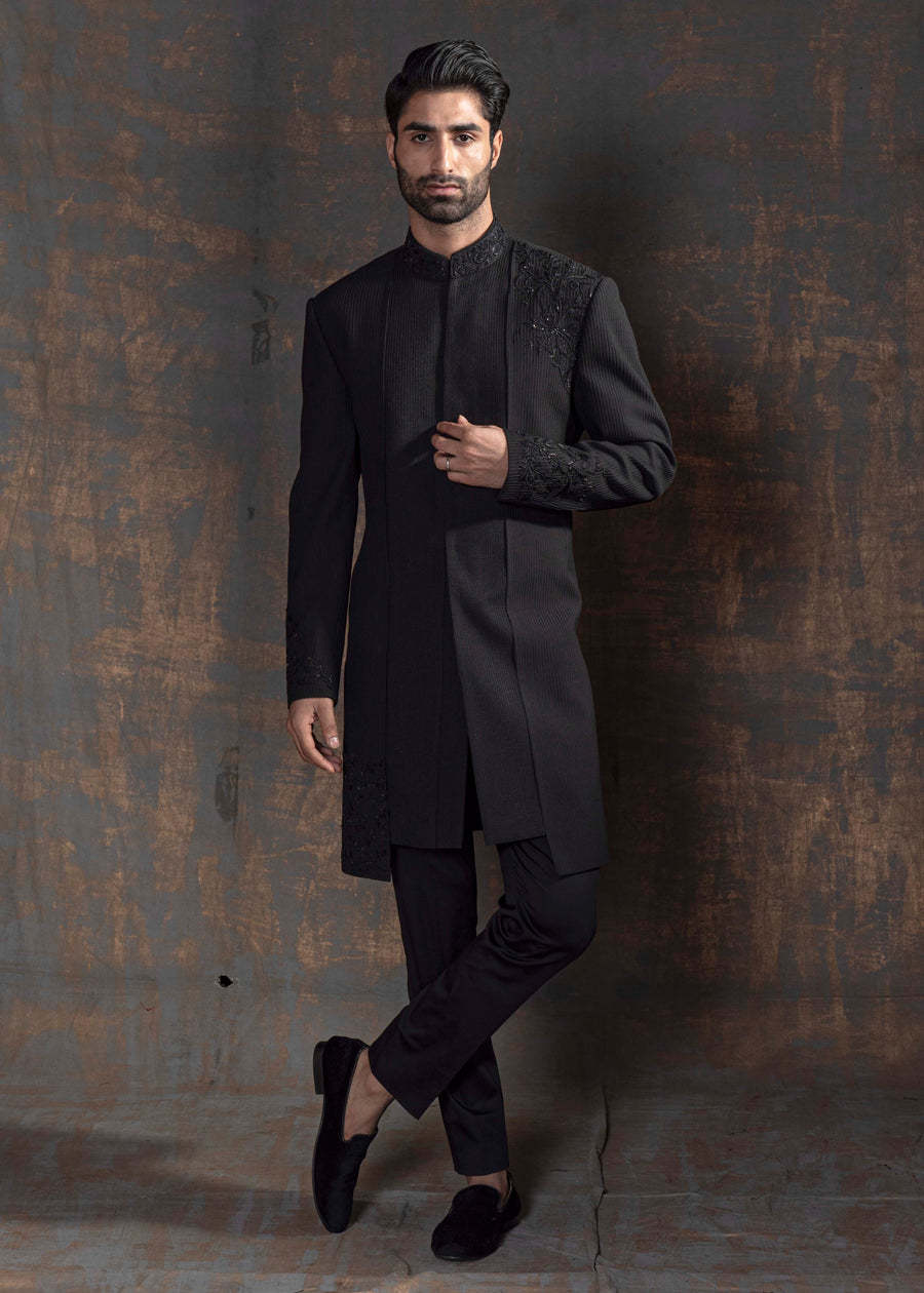 Black Pintuck Indo Western Set