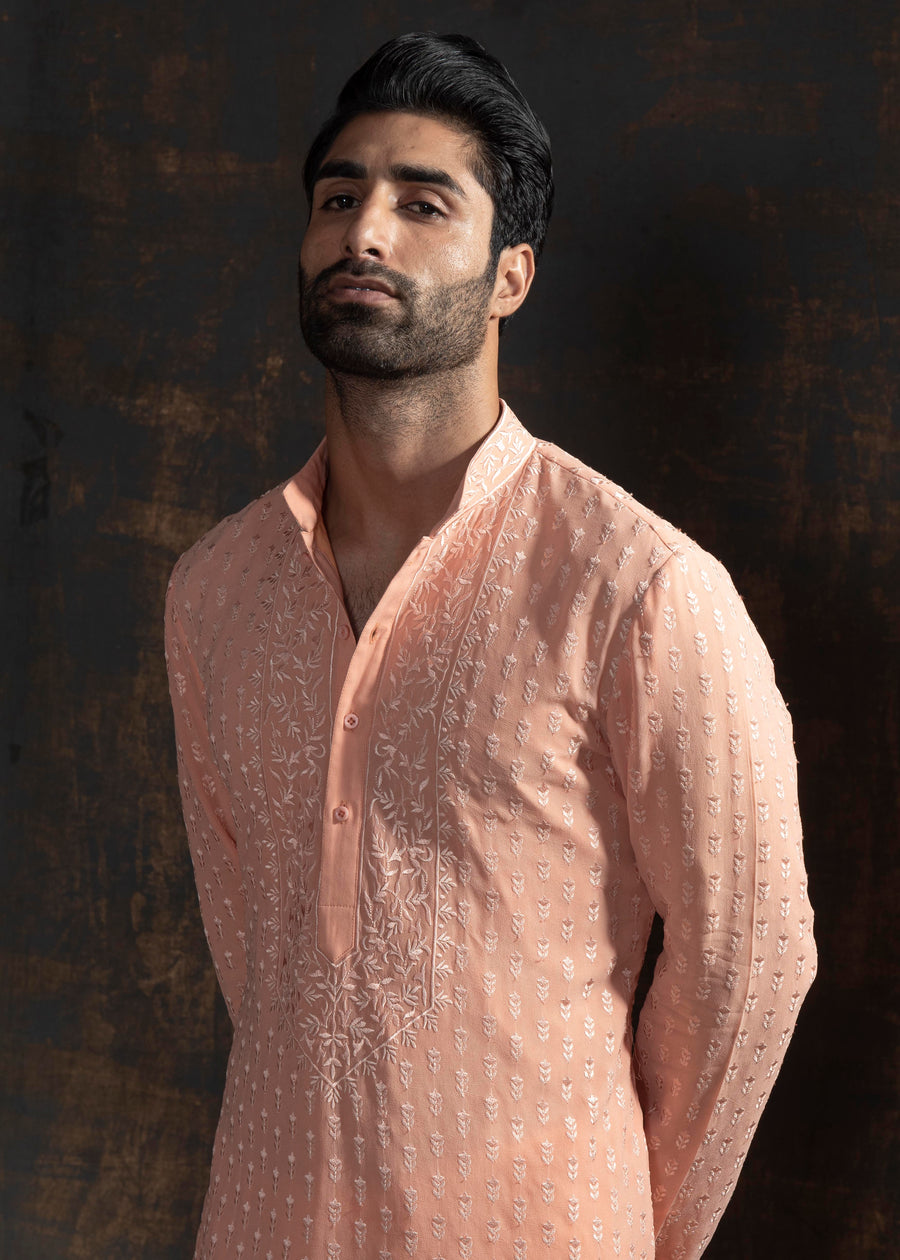 Peach Embroidered Kurta Set