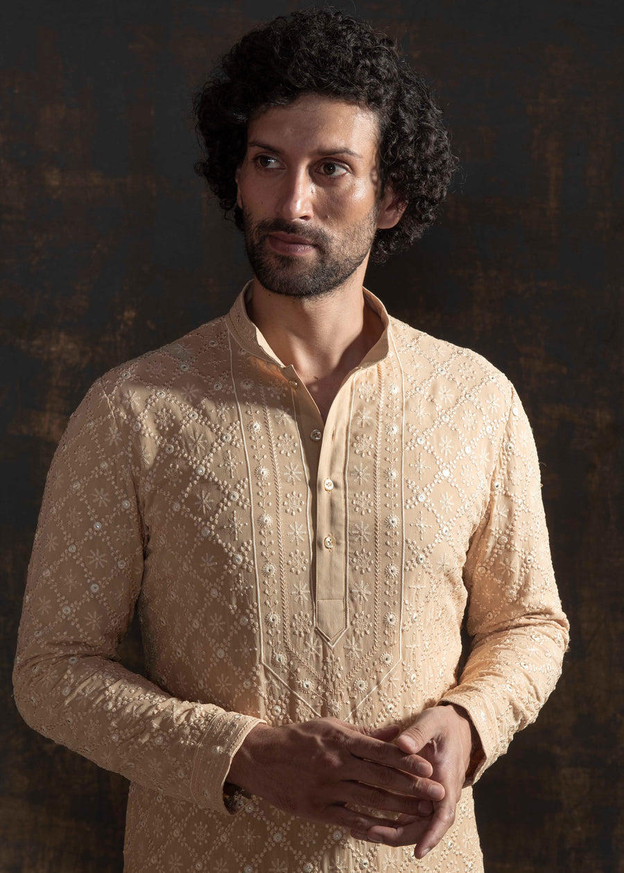 Beige Embroidered Kurta Set