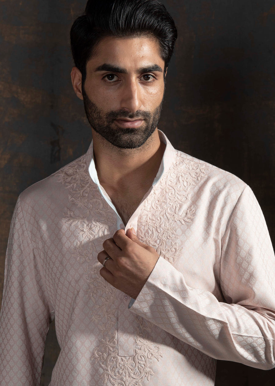Pink Self Textured Kurta