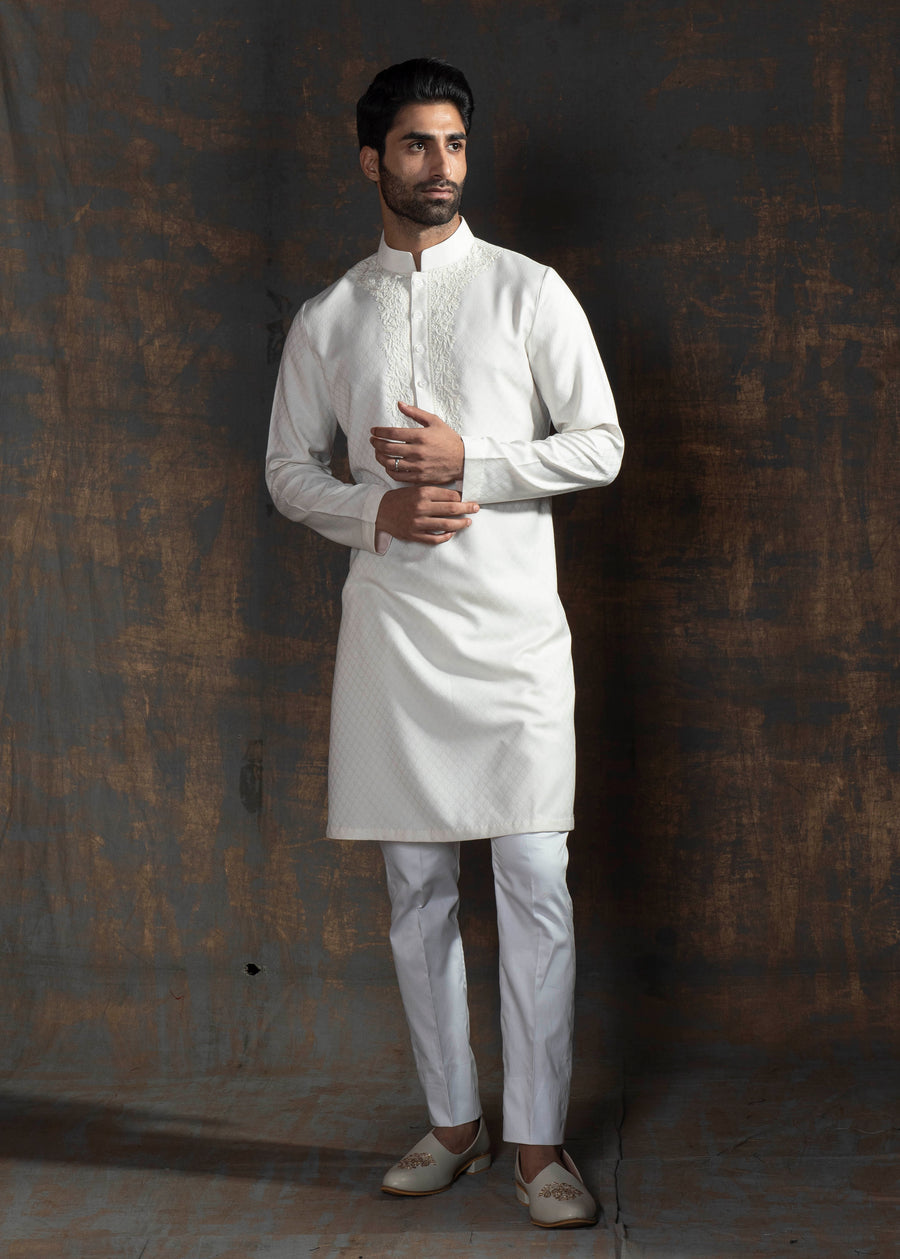Ivory Neckline Embroidered Kurta