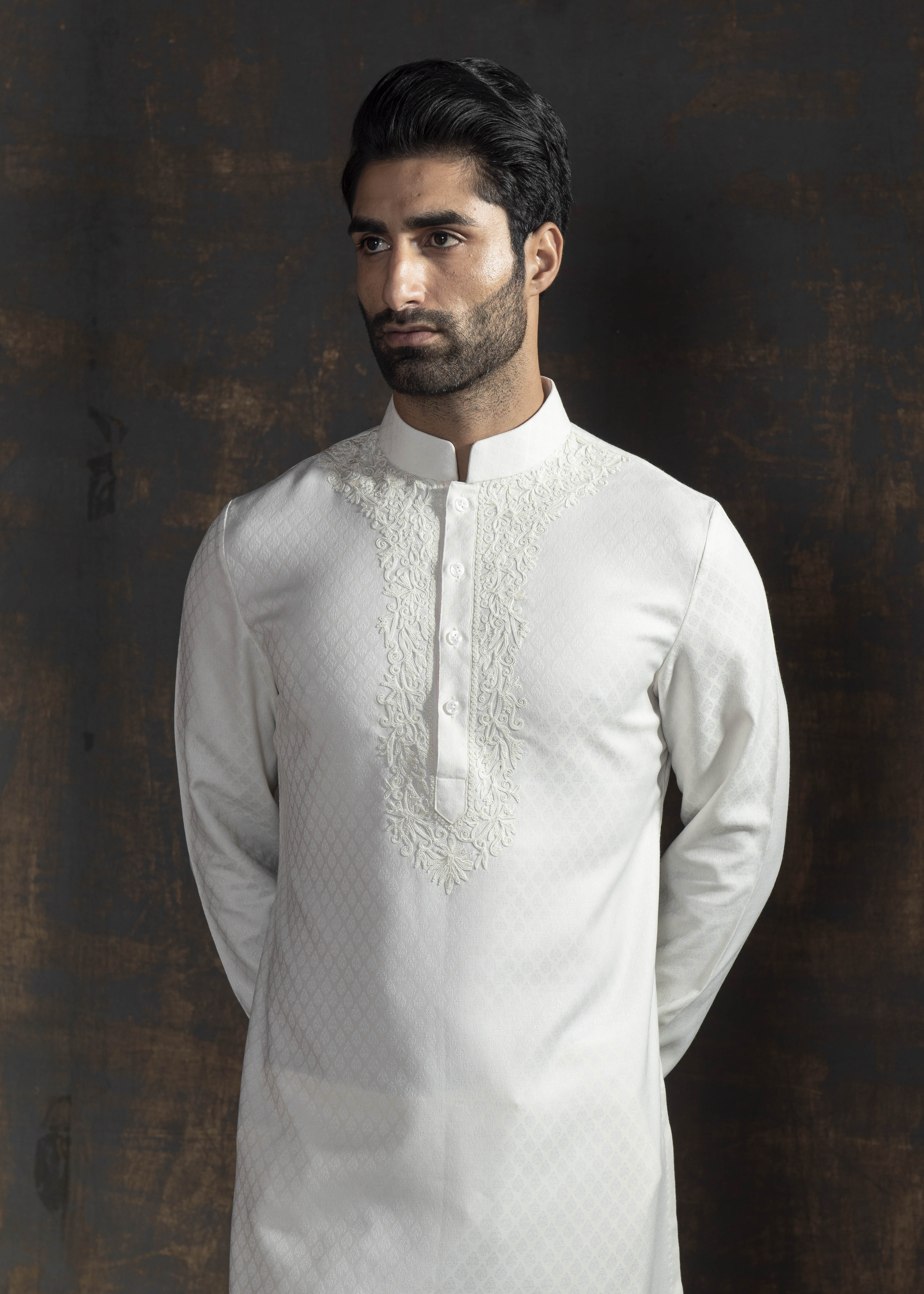 Ivory Neckline Embroidered Kurta