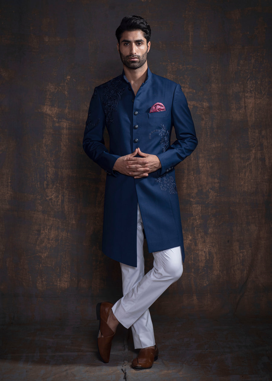 Dark Blue Asymmetrical Indo Western Set
