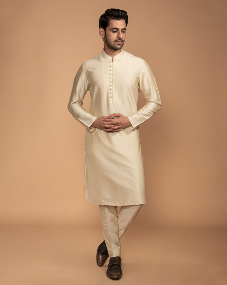 Ivory Dusk – Classic Satin Kurta Set for Men