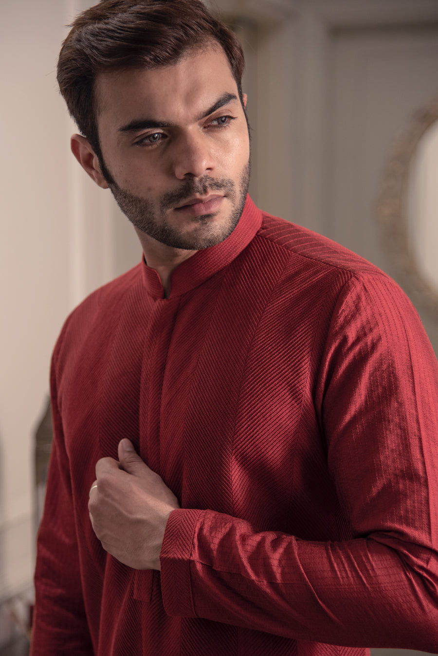Red Panel Pintucked Kurta