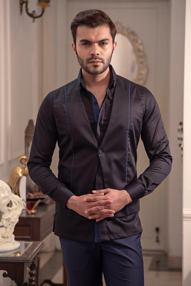 Black designer shirt.