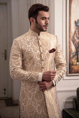 Champagne jacquard sherwani.