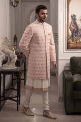 Peach embroidered sherwani