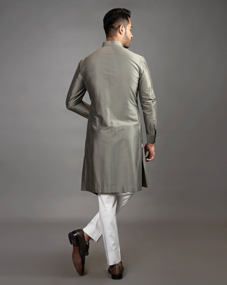 Silver Grey Sherwani Cut Kurta