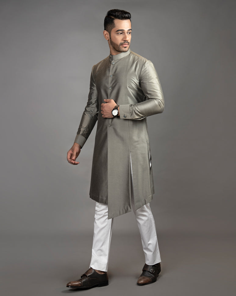 Silver Grey Sherwani Cut Kurta