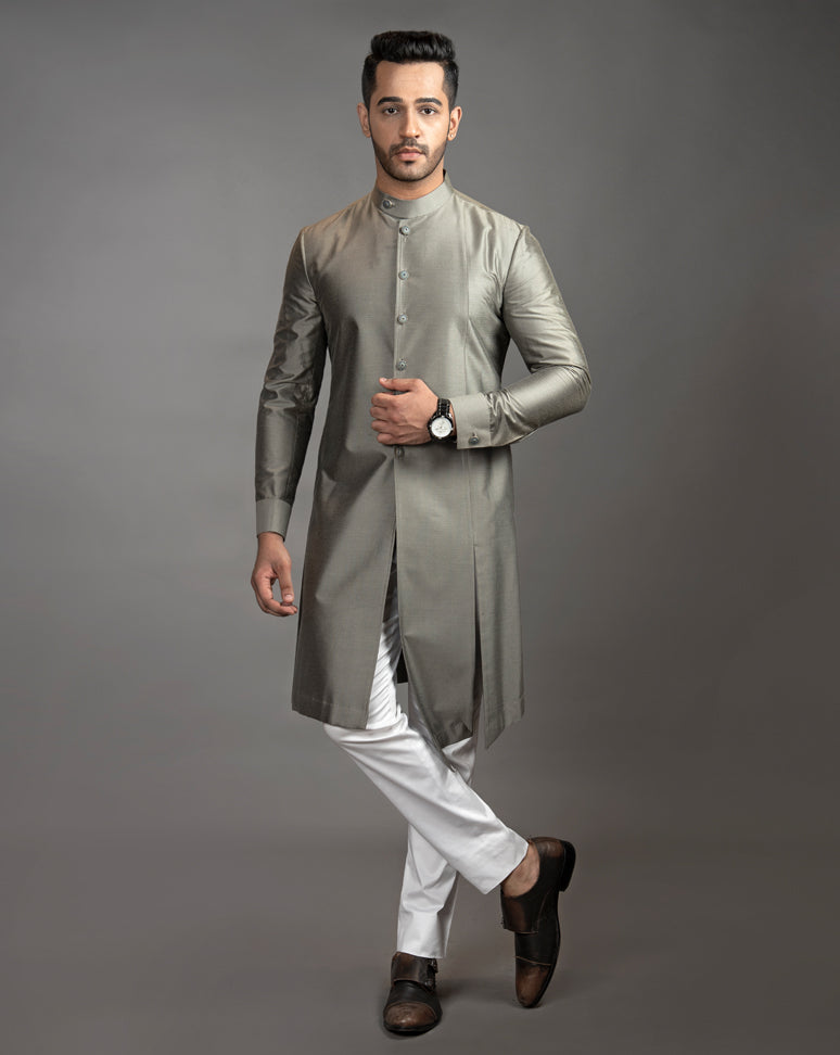 Silver Grey Sherwani Cut Kurta