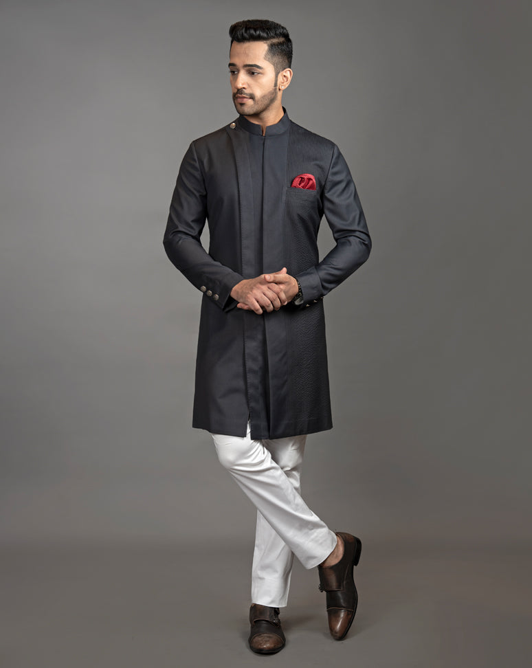 Grey Sherwani Cut Kurta