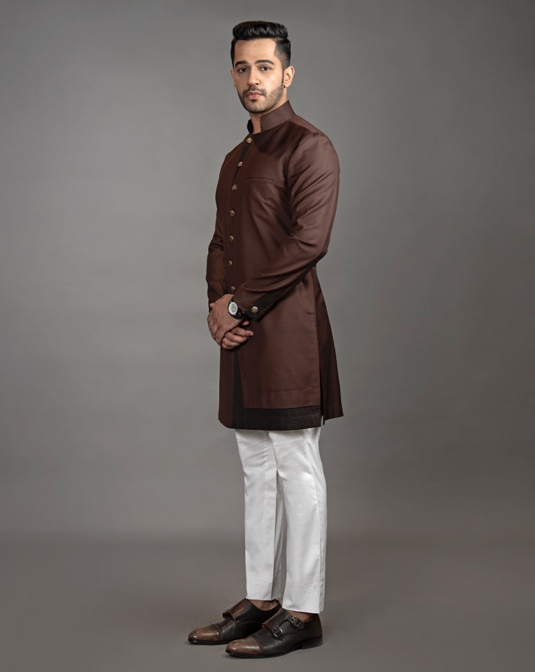 Chocolate Brown Sherwani Cut Kurta