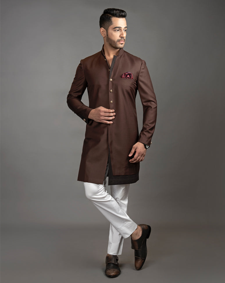 Chocolate Brown Sherwani Cut Kurta